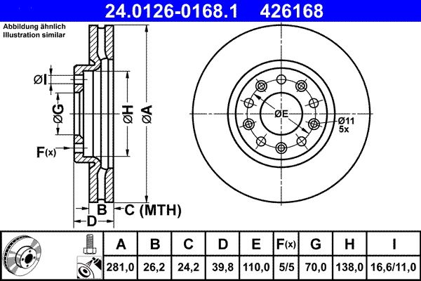 ATE x2 DISCO FRENO ANTERIORE - 426168 (COPPIA)
