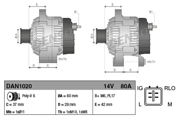 Alternatore Denso 14V 80A Denso Originale 1042109240 - DAN1020 14 V 80AHMarca: DENSO