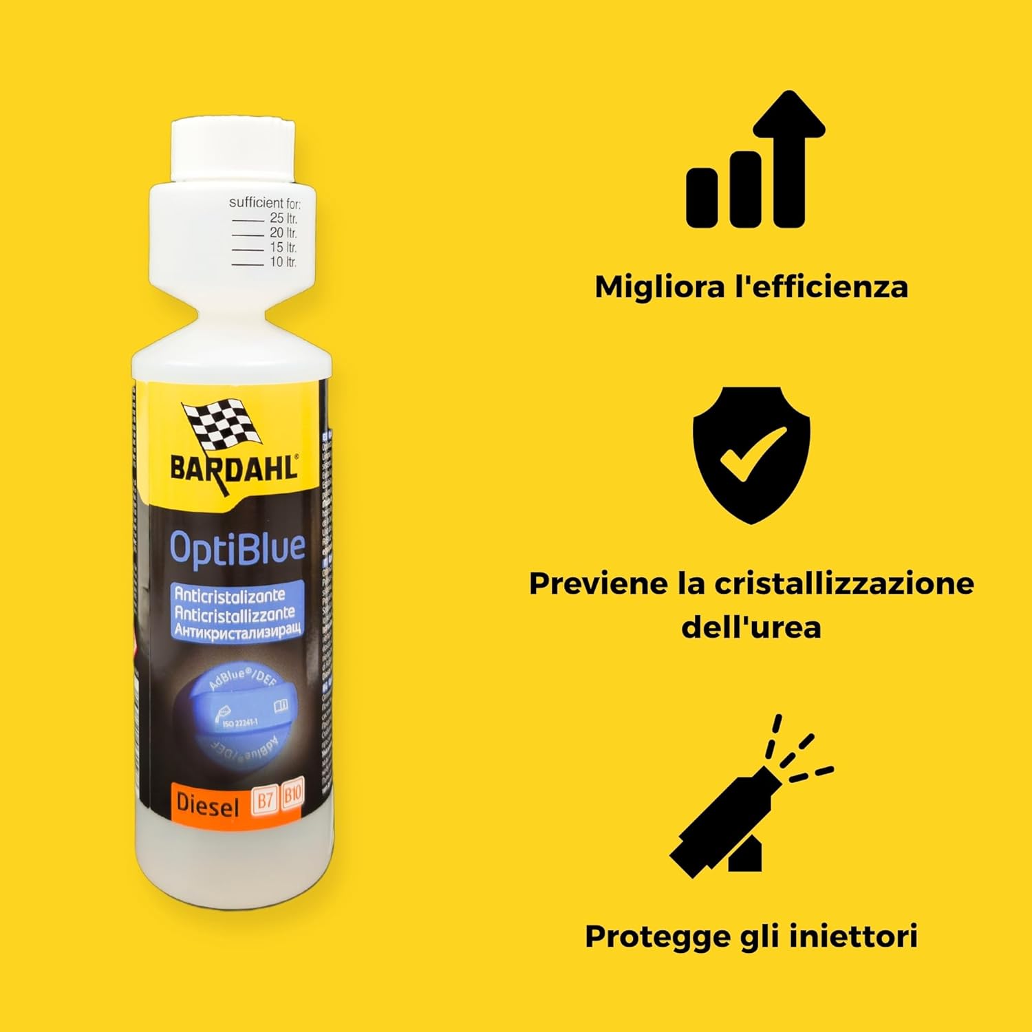 Bardahl - OptiBlue - Additivo Anticristallizzante per AdBlue, Migliora l'Efficienza, Pulisce Il Sistema SCR e Protegge Gli Iniettori AdBlue, per Auto Diesel con SCR AdBlue, 250 ml