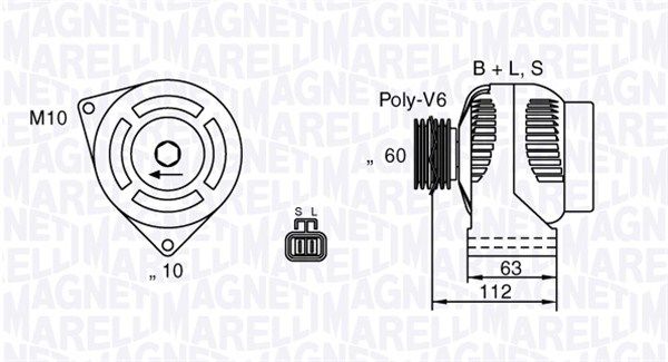 ALTERNATORE MARELLI 12V 120A PFR6 - 063731708010  Marca: MAGNETI MARELLI