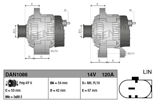 Alternatore Denso 14V 120A - DAN1086
14V120AH
Marca: DENSO